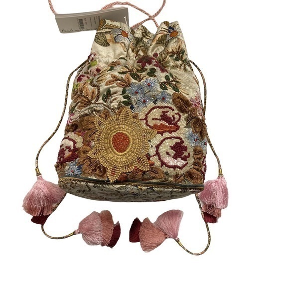 Anthropologie Camilla beaded drawstring bag purse nwt msrp $249